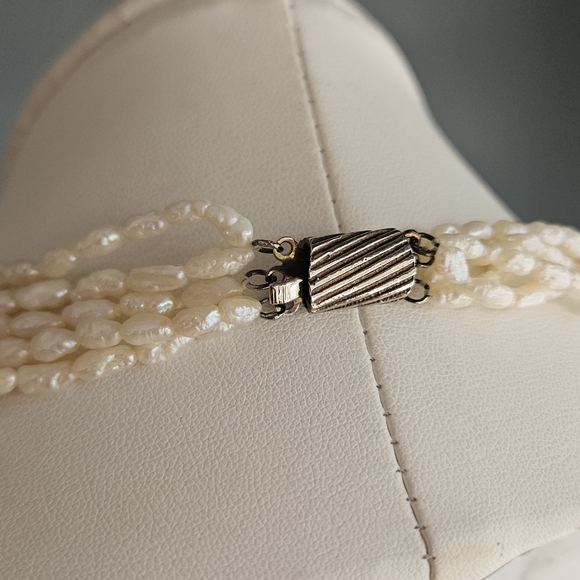 Vintage Pearl Necklace & Bracelet Set Multistrand Genuine Freshwater Rice Pearl - Picture 10 of 12